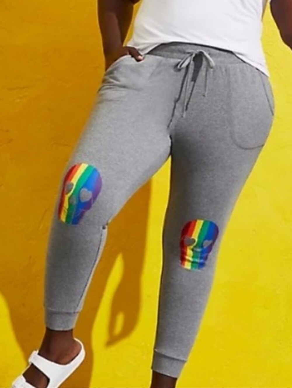 torrid #torridstrong Pride Gray Joggers with Rainbow Skull Knee Design, Size 3x